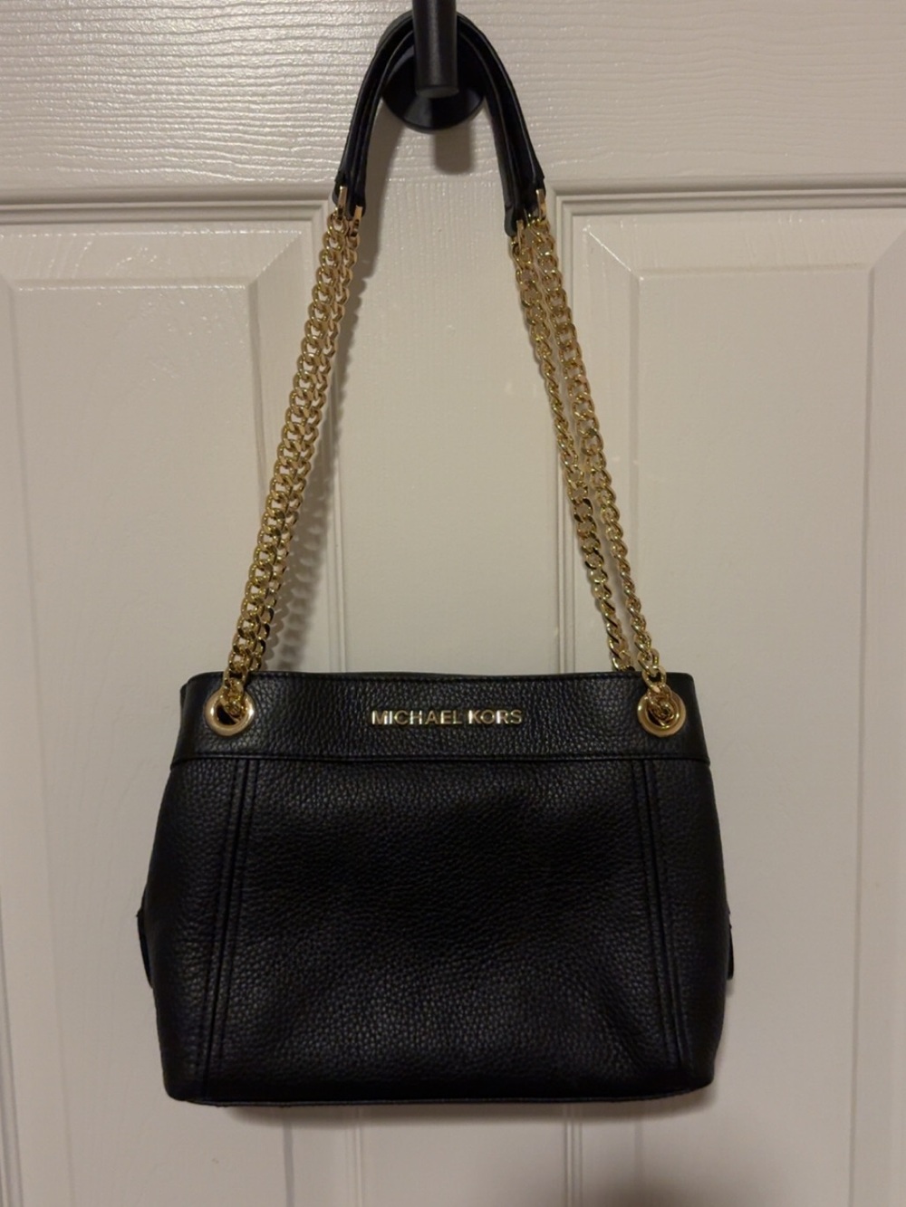 Michael Kors Black Pebbled Leather Shoulder Bag with Gold Chain Straps